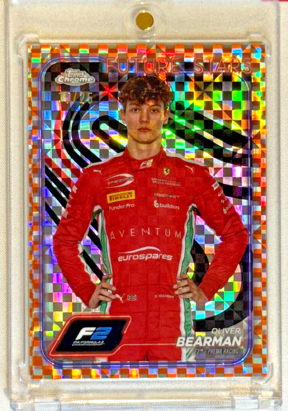 2024 Topps Chrome F1 #21 OLIVER BEARMAN Checker Flag Orange Refractor /25