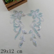 1Pair Stickereien Pailletten Applikation Blumen Borte Golden Nähen Motiv Patch