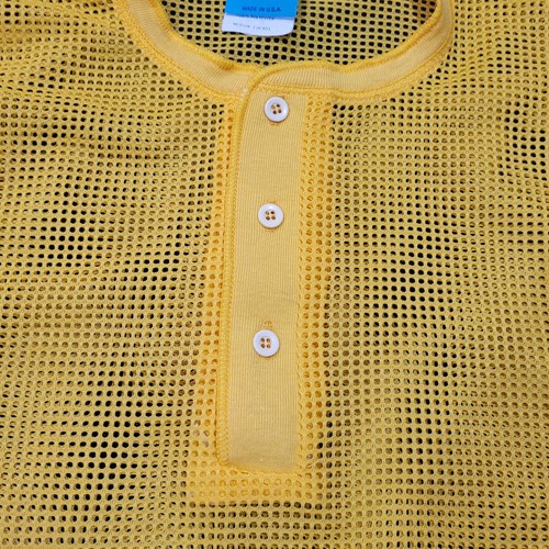 Vintage Yellow Fishnet Button Pullover Shirt Sneakers Brand Size M 38-40 US Made - Picture 2 of 13