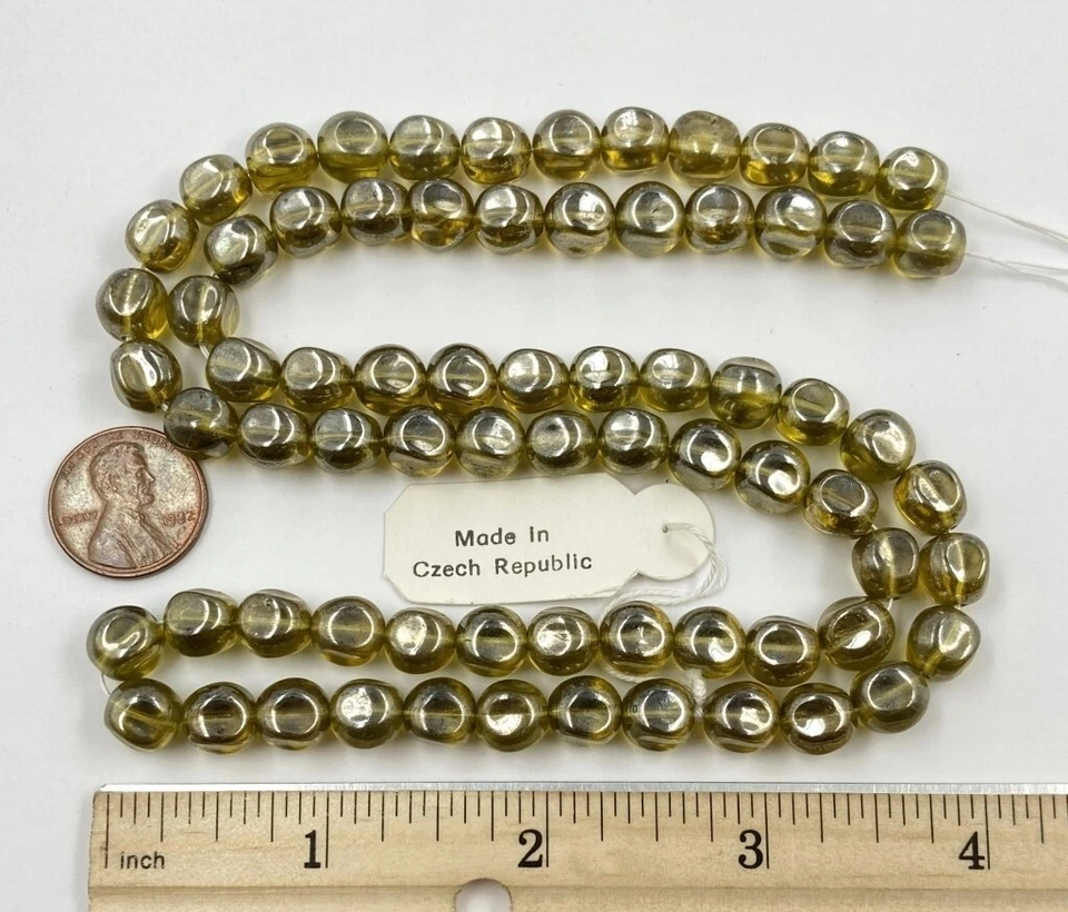 70 Vintage Jablonex Vidrio Checo Verde Oliva Brillo 9mm. Cuentas estriadas N804T Foto 4 de 4