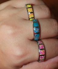 fire opal ring silver gems jewelry 6 6.5 7.5 engagement cocktail wedding band H6