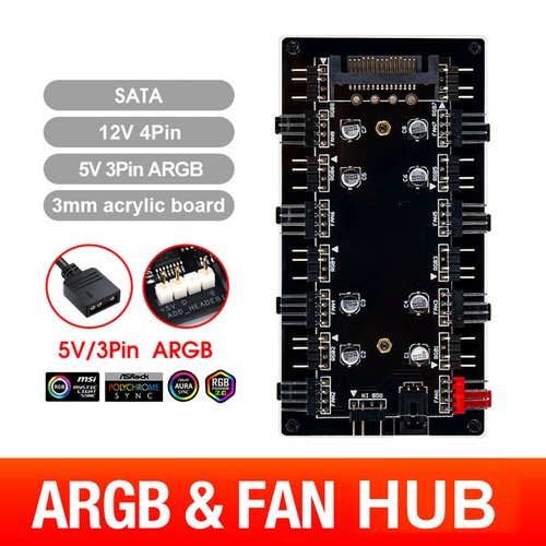 5V/3 Pin ARGB 4 Pin Fan PWM HUB 1 To 8 Ports Splitter for PC Motherboard - Afbeelding 6 van 18