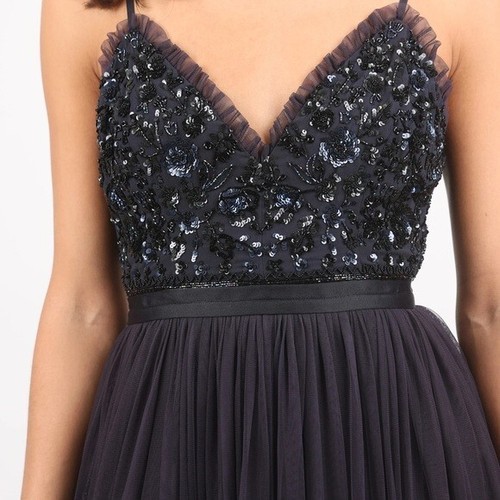 NWT Needle & Thread Midnight Lace Sleeveless Midi Dress Beaded Tulle Sz 12 - Picture 2 of 15