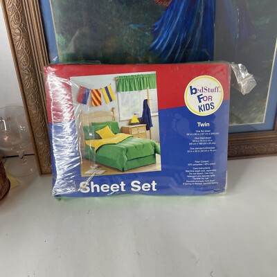 Vintage Bedstuff For Kids Twin Green Sheet Set NOS READ
