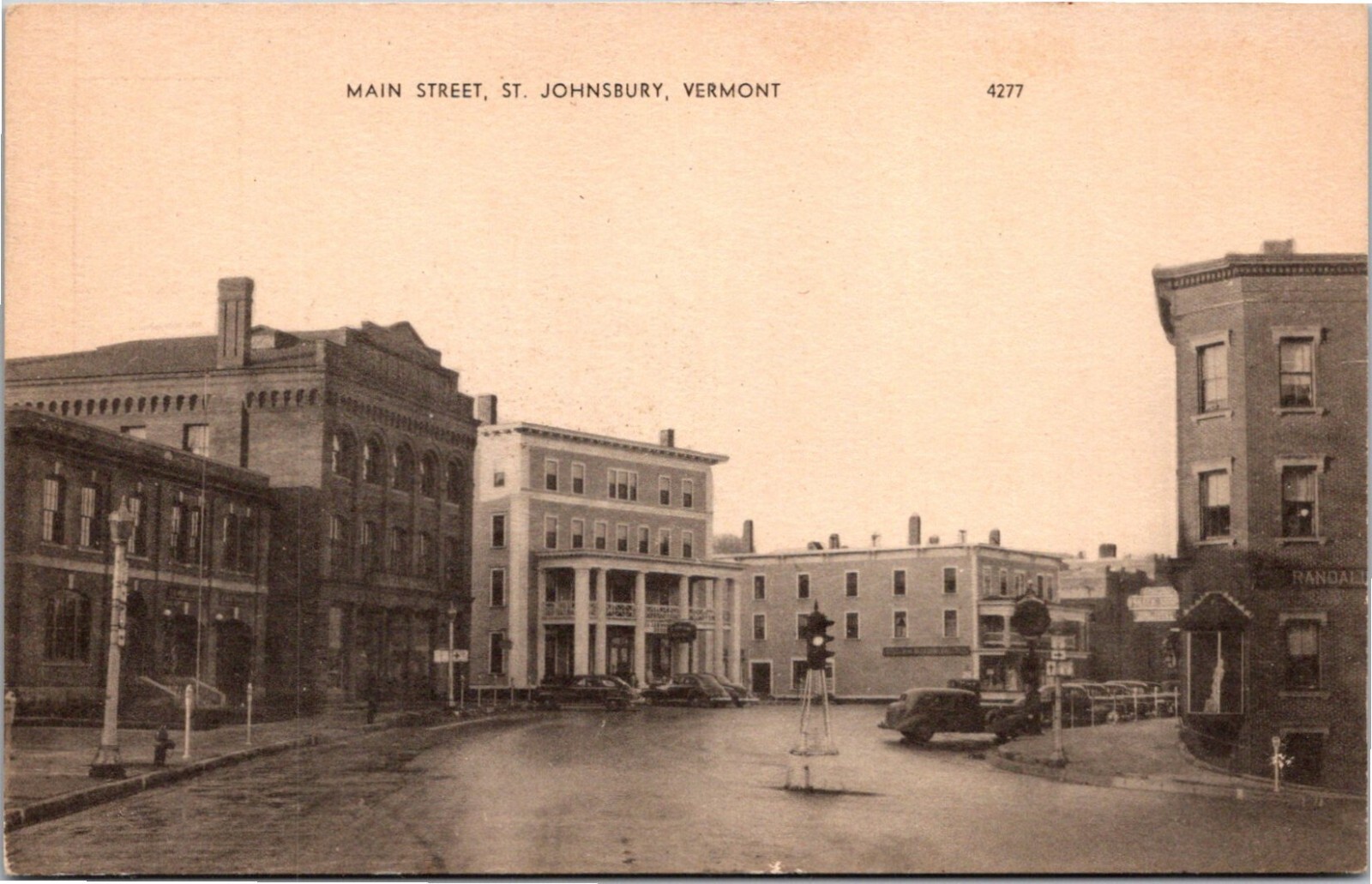 St Johnsbury VT Vermont MAIN STREET Buildings Shops Streetlight Vintage