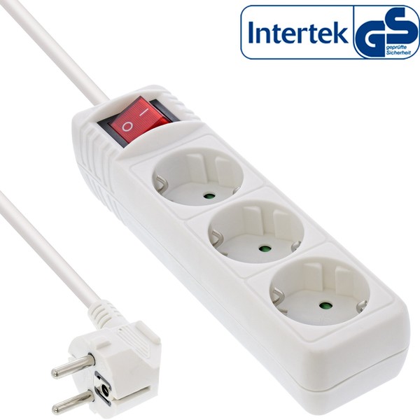 Inline® Steckdosenleiste, 3-Fach Schutzkontakt, Mit Schalter, 1,5M, Weiß-image