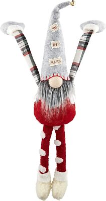 Mud Pie Christmas GNOME Hanging Figure with Wool Tartan Plaid Red and Grey 15'' L
