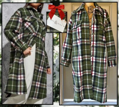 HERS & MINE HERS & MINE Pine Green Plaid Long Jacket Size LARGE