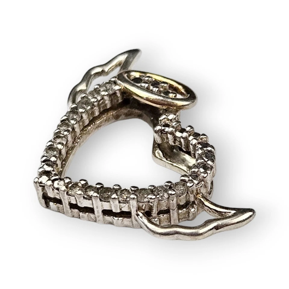 Colgante Corazón Ángel Diamante Chapado en Oro Esterlina Halo Alas Plata 925 DEFECTO 3/4" Foto 3 de 4