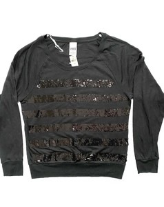 black sequin stripe long sleeve top