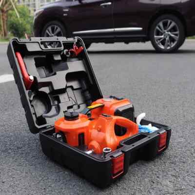 12V 5 Ton Car Jack Impact Socket Wrench Tire Inflator LED Light 4 in 1