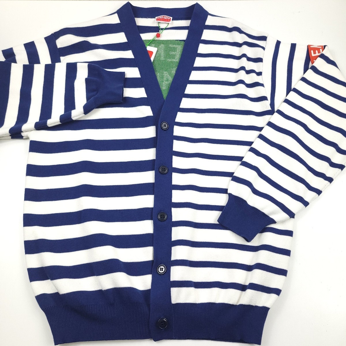 $595 KENZO Nautical Graphic Colorful Striped Cardigan Sweater Mens 