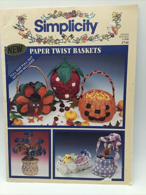 VTG. Simplicity Paper Twist Baskets #3740 W/Full Size Pull Out Pattern Included