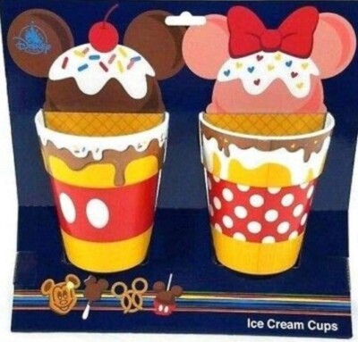 Walt Disney Parks Mickey and Minnie Ice Cream Sunday Rootbeer Float Cup Set NEW