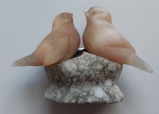 Vintage Selenite Love Birds on Marble Base