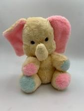 Vintage 1983 R. Dakin Baby Things Yellow Pink Blue Rattle Elephant 11" Plush