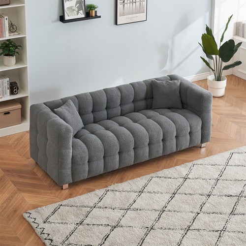 3 Seater Sofa Couch Teddy Upholstered Sofa Couch with 2 Pillows for Living Room - Picture 43 of 66