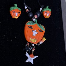 Halloween Pumpkin Necklace And Earring Jewelry Set