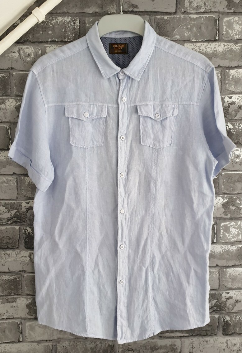 FILA Camicia di lino William Hunt da uomo maniche corte piccola blu Saville Row