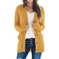 Lady Twist Knit Long Cardigan Jumper Sweater Tops Coat Long Sleeve V-Neck Warm