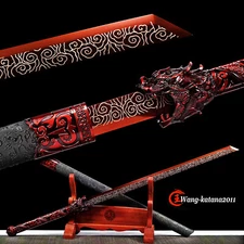 44'' Functional Sharp Chinese Sword Red Dragon Tang Dao唐刀 Broadsword 1095 Steel