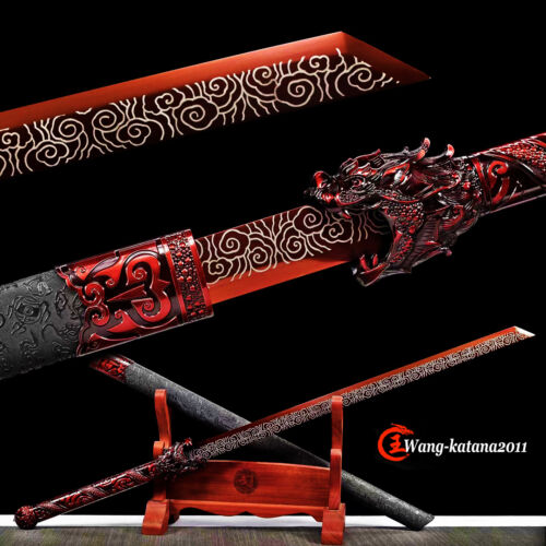 44''Red Dragon 1095 Steel Sharp Functional Sword Broadsword Chinese Tang Dao唐刀  - Afbeelding 1 van 10