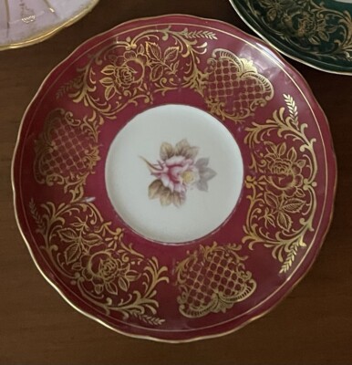 Burgundy Edge Pink Rose Gold Filegree Saucer Bone/porcelain Delicate 5 3/4