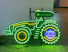 New 31" John Deere Farm Tractor Busch Light Beer LED Neon Lamp Sign With Dimmer