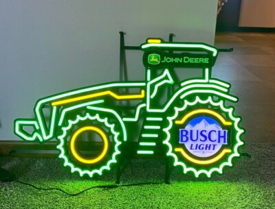 New 31'' John Deere Farm Tractor Busch Light Beer LED Neon Lamp Sign With Dimmer