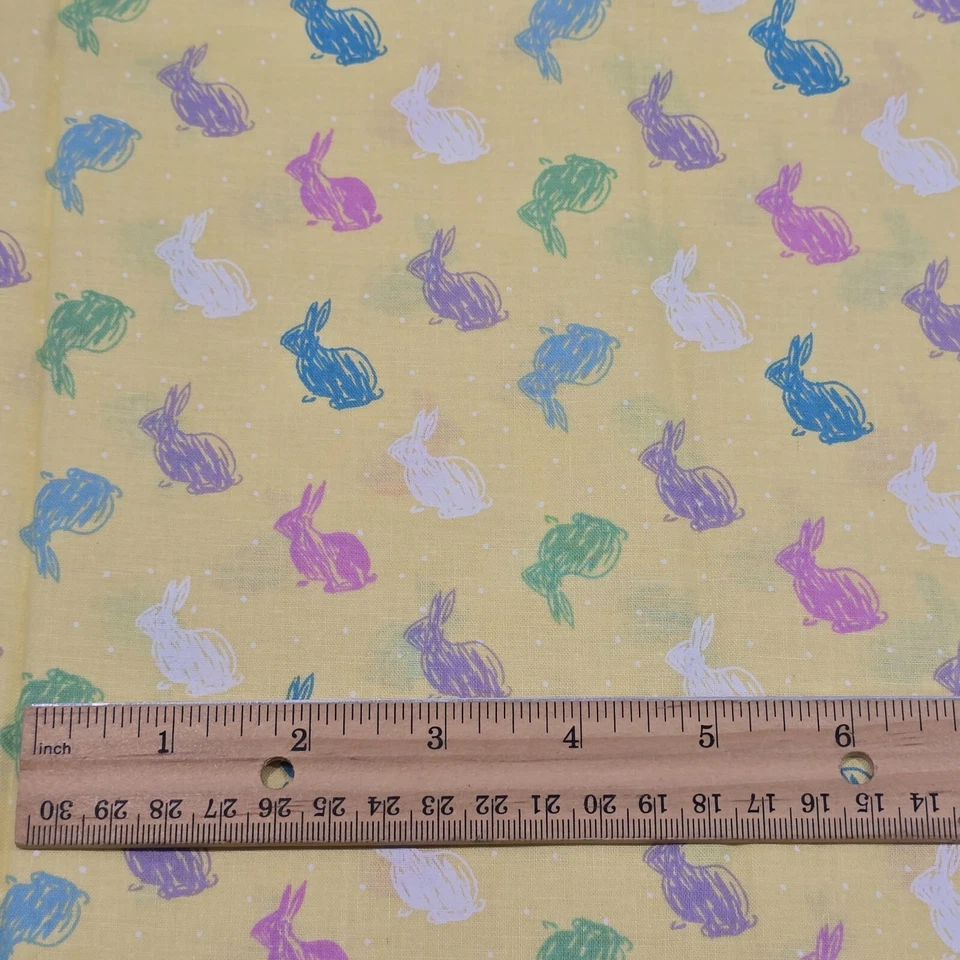 Cotton Fabric 18"x44" Jo-Ann Easter Vibrant Pastel Bunnies on Yellow - Image 2 of 4