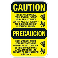 This Device Powered From Several Energy Sources Disconnect Switch  OSHA Caution