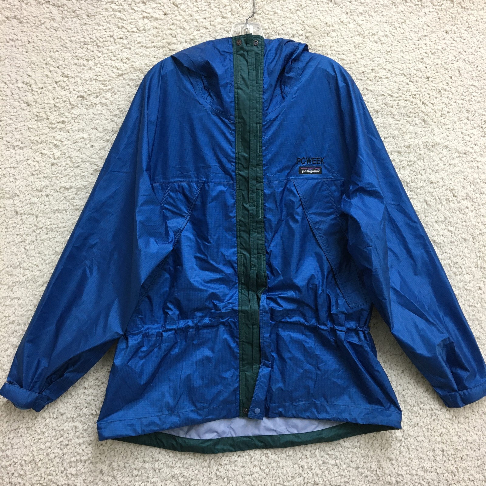 Vintage Patagonia Blue Rain Jacket Large Mens Full Zip Hooded PC Week Coat