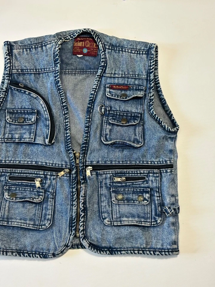 Chaleco utilitario de mezclilla vintage Marlboro Classics para hombre con varios bolsillos talla M Foto 4 de 4