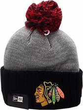 Chicago Blackhawks Knit Hat Cuffed Pom Flag Stated 12298