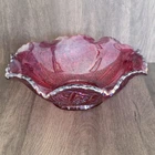 Indiana Carnival Glass Bowl Heirloom Sunset Red Iridescent Star 10” Glows UV