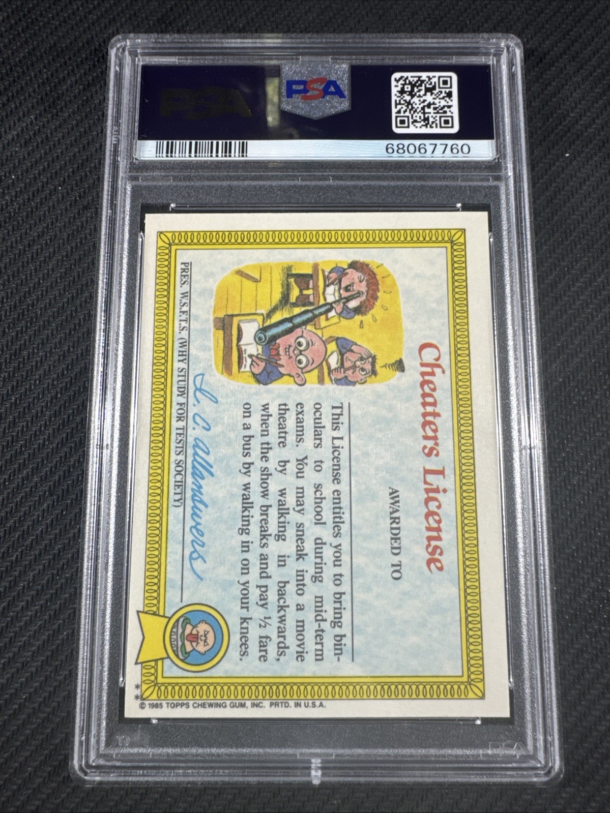 1985 Garbage Pail Kids Blasted Billy #8b Stickers Cheat License PSA 8 view 2
