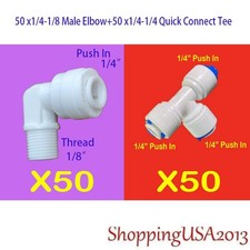 50X Male Elbow 1/4-1/8 50 X Quick Connect Push In Fitting Connector 1/4-1/4