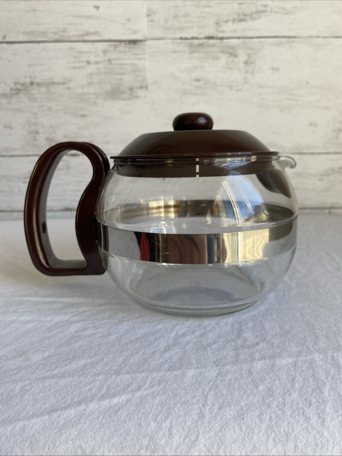 Vintage Pyrex France Glass Coffee Tea Pot Brown Plastic Lid 6 Cup
