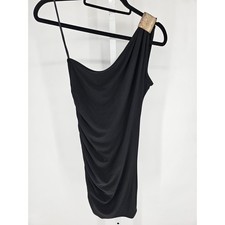 Vtg American City Wear Womens Sz S One Shoulder Mini Dress Black Gold Party