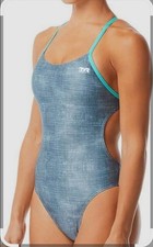 TYR Durafast Youth Girl Grey/Teal Sandblasted Cutoutfit 1 Piece Swim SZ 26 New