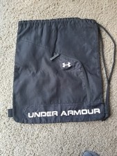 Under Armour Black Drawstring Bag with Zippered Front Pocket and Logo 18 x 14.5"