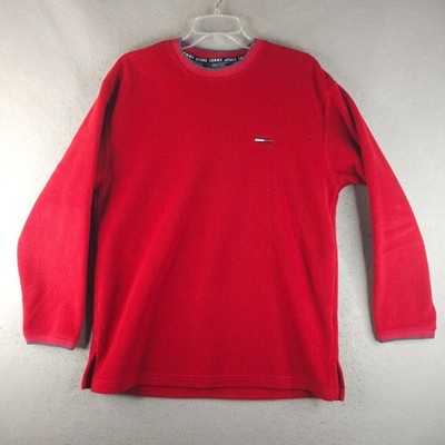Tommy Jeans Fleece Pullover Mens Small Red Logo Retro Y2K Warm Basic