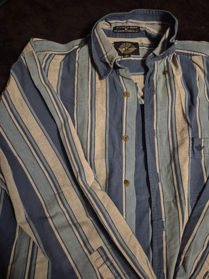 Camisa De Colección Años 90 Hombres Dockers 100% Algodón Rayas Botón Manga Larga Talla Grande Azul Foto 4 de 4