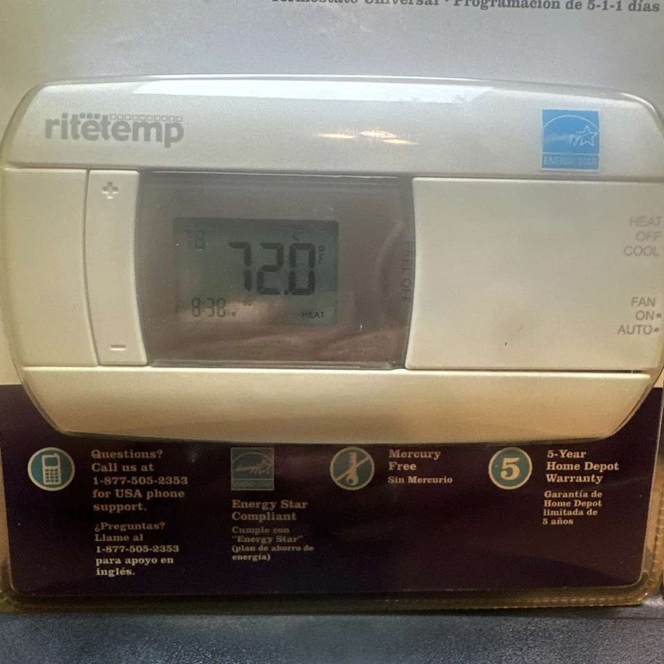 Rite Temp 6022 5-1-1 Universal Programmable Thermostat White New House Heat - Image 4 of 4