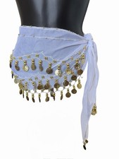White Belly Dance Hip Scarf Coin Sash Sheer Tribal Dance Belt