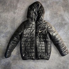Nike Black Hooded Puffer Jacket Youth Medium 5-6 Quilted Winter Coat