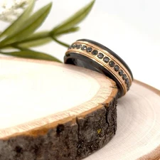 8mm Black Tungsten Christmas Gifts Ring Rose Gold With Black Stone Inlay Band