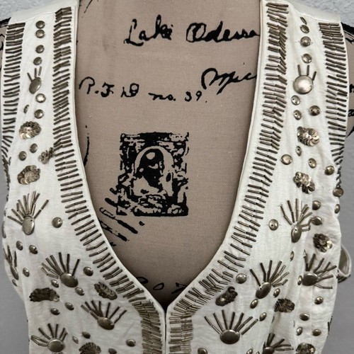Chico's Trinket Olivia Weste Creme Perlen Nieten Pailletten Artsy Boho Gr. 3 XL - Bild 2 von 16