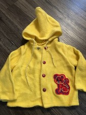 FLAW Vintage Snap Front Hooded Baby Sweater/jacket Paint Wear On Buttons