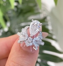 2.5Ct Pear Cut VVS1 Moissanite Women's Bridal Wedding Ring 14k White Gold Plated